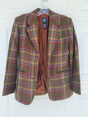 Vintage 1990’s GAP Plaid Wool Blend Blazer Career Preppy Academic Jacket XS/TP